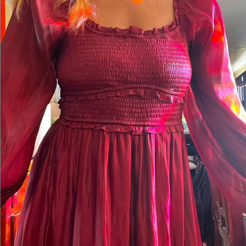 Umgee Satin Dress Burgundy L